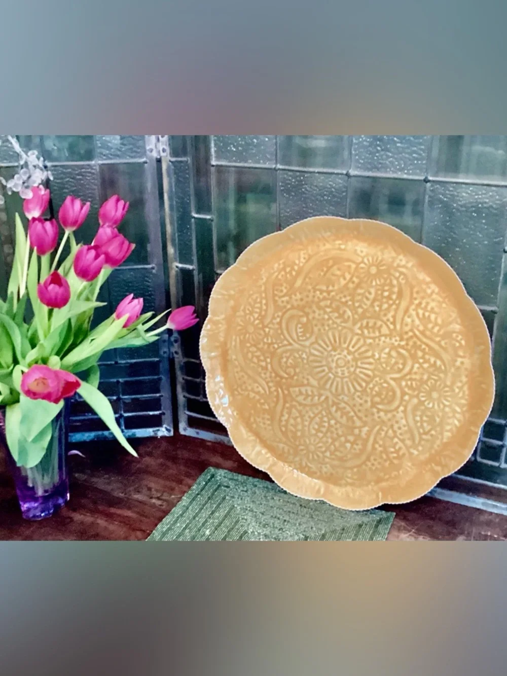 Anthropologie Patterned Enamel Ruffle Tray NEW ( LARGE)